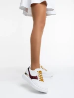 Pantofi sport dama albi cu rosu din piele ecologica Samya
