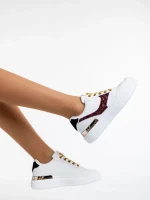 Pantofi sport dama albi cu rosu din piele ecologica Samya