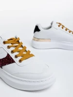 Pantofi sport dama albi cu rosu din piele ecologica Samya