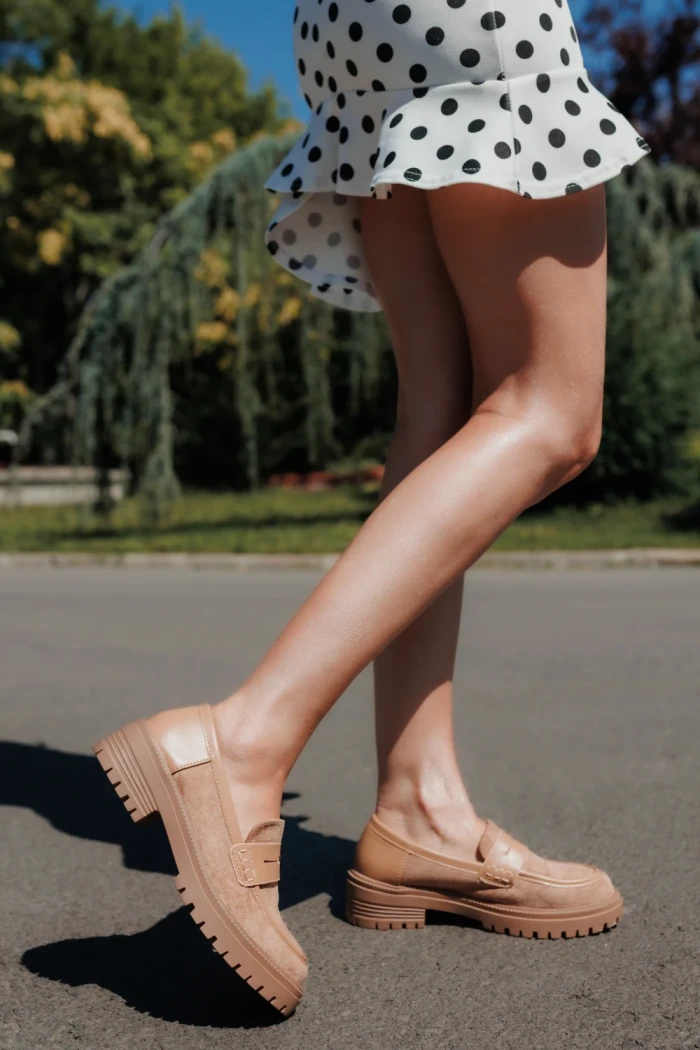 Mocasini dama bej din material textil Agneza