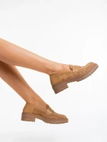 Mocasini dama bej din material textil Agneza