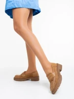 Mocasini dama bej din material textil Agneza