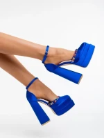 Pantofi dama albastri din material textil cu toc Dulce