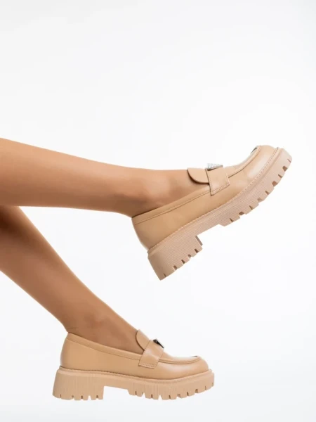 Mocasini dama bej inchis din piele ecologica Monifa
