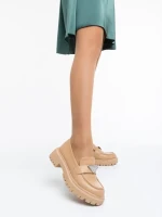 Mocasini dama bej inchis din piele ecologica Monifa