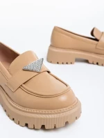 Mocasini dama bej inchis din piele ecologica Monifa