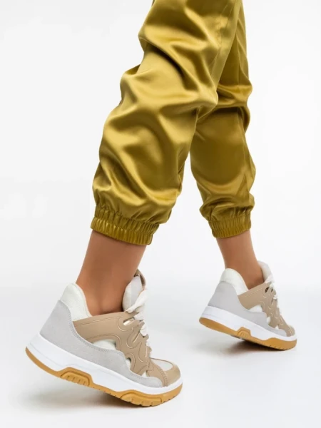 Pantofi sport dama albi cu auriu din piele ecologica Angelien