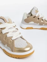 Pantofi sport dama albi cu auriu din piele ecologica Angelien