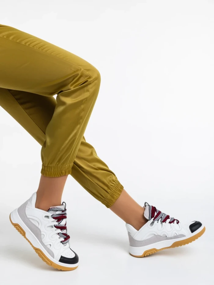 Pantofi sport dama albi cu negru din piele ecologica Angelien