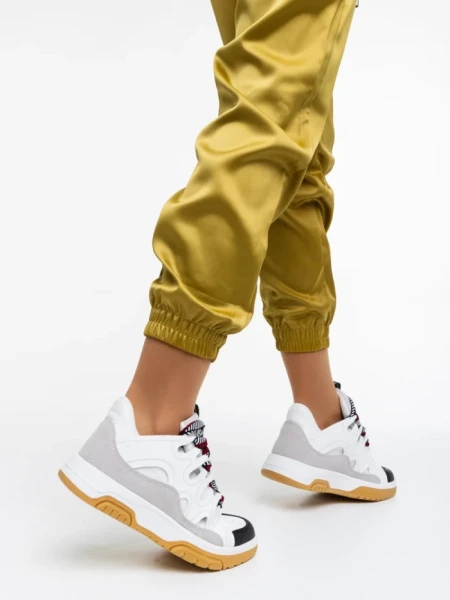 Pantofi sport dama albi cu negru din piele ecologica Angelien