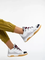 Pantofi sport dama albi cu negru din piele ecologica Angelien