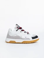 Pantofi sport dama albi cu negru din piele ecologica Angelien