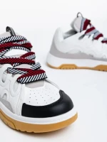 Pantofi sport dama albi cu negru din piele ecologica Angelien