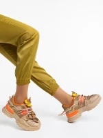 Pantofi sport dama bej inchis din material textil Nithya