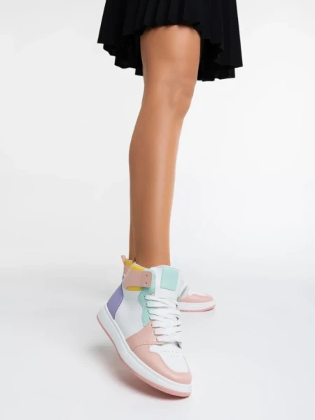 Pantofi sport dama albi cu roz din piele ecologica Saskia