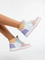 Pantofi sport dama albi cu roz din piele ecologica Saskia