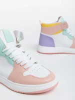 Pantofi sport dama albi cu roz din piele ecologica Saskia