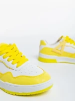 Pantofi sport dama albi cu galben din piele ecologica Milla