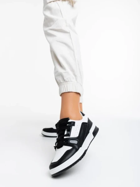 Pantofi sport dama albi cu negru din piele ecologica Aloysia