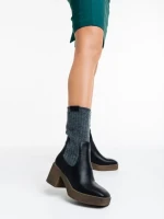 Ghete dama negre din piele ecologica si material textil Fizza