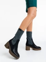 Ghete dama negre din piele ecologica si material textil Fizza