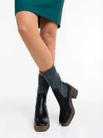 Ghete dama negre din piele ecologica si material textil Fizza