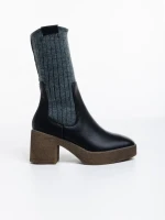 Ghete dama negre din piele ecologica si material textil Fizza