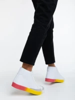 Pantofi sport dama albi cu galben din piele ecologica Kianna