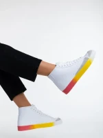 Pantofi sport dama albi cu galben din piele ecologica Kianna