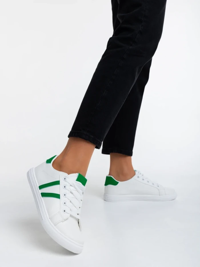 Pantofi sport dama albi cu verde din piele ecologica Virva