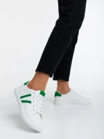 Pantofi sport dama albi cu verde din piele ecologica Virva