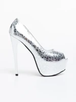 Pantofi dama argintii cu toc din piele ecologica Granya