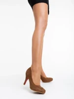 Pantofi dama khaki cu toc din material textil Neelima