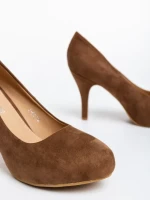 Pantofi dama khaki cu toc din material textil Neelima