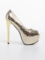 Pantofi dama aurii cu toc din piele ecologica Granya