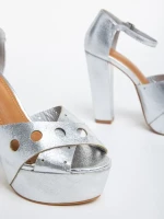 Sandale dama argintii din material textil Genista