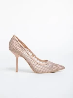 Pantofi dama nude cu toc din material textil Menodora