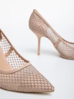 Pantofi dama nude cu toc din material textil Menodora