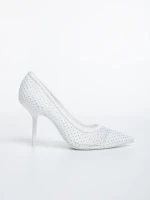 Pantofi dama albi cu toc din material textil Menodora