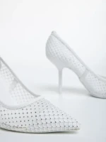 Pantofi dama albi cu toc din material textil Menodora