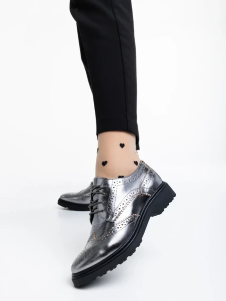Pantofi casual dama argintii din piele naturala Adabelle