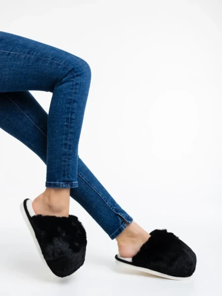 Papuci dama negri din blana sintetica Donisha