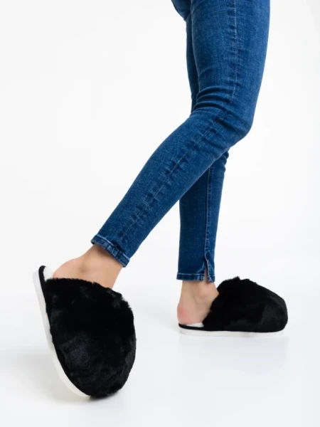 Papuci dama negri din blana sintetica Donisha