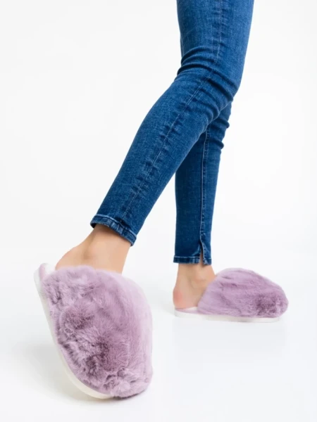 Papuci dama mov din blana sintetica Donisha
