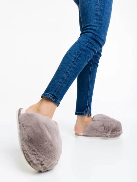 Papuci dama bej din blana sintetica Donisha