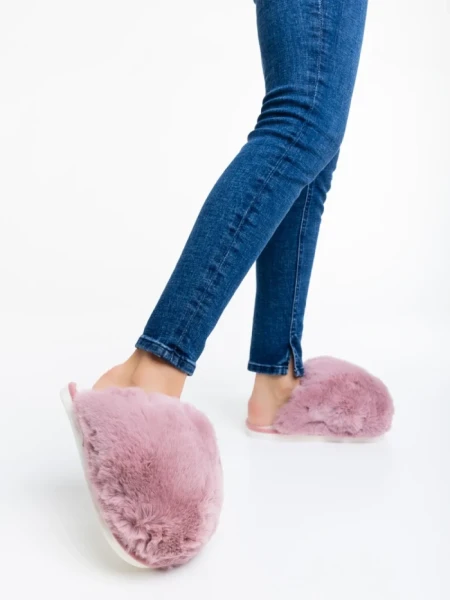Papuci dama roz din blana sintetica Donisha