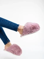Papuci dama roz din blana sintetica Donisha