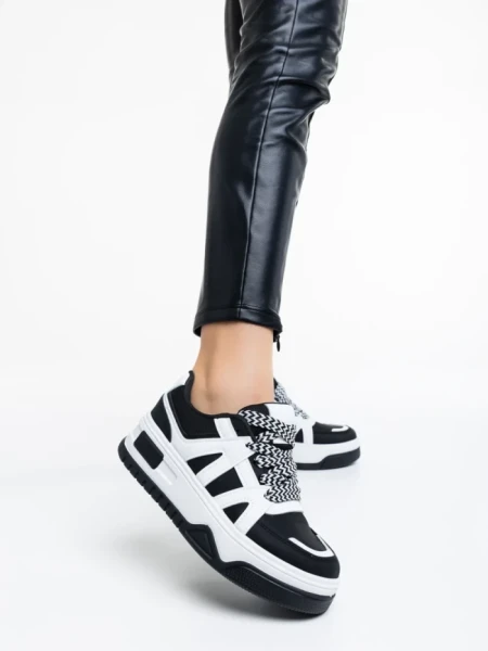 Pantofi sport dama negri cu alb din piele ecologica Daelen