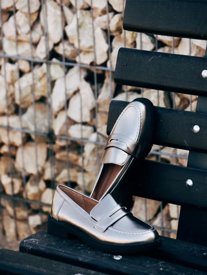 Mocasini dama gri din piele ecologica Yadra