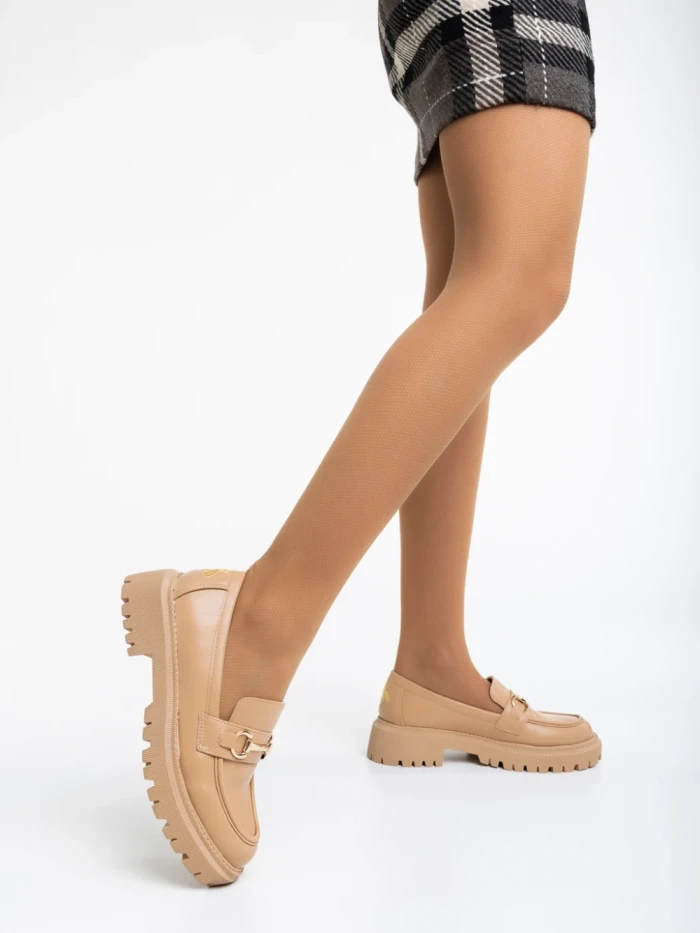 Mocasini dama bej inchis din piele ecologica Gaja